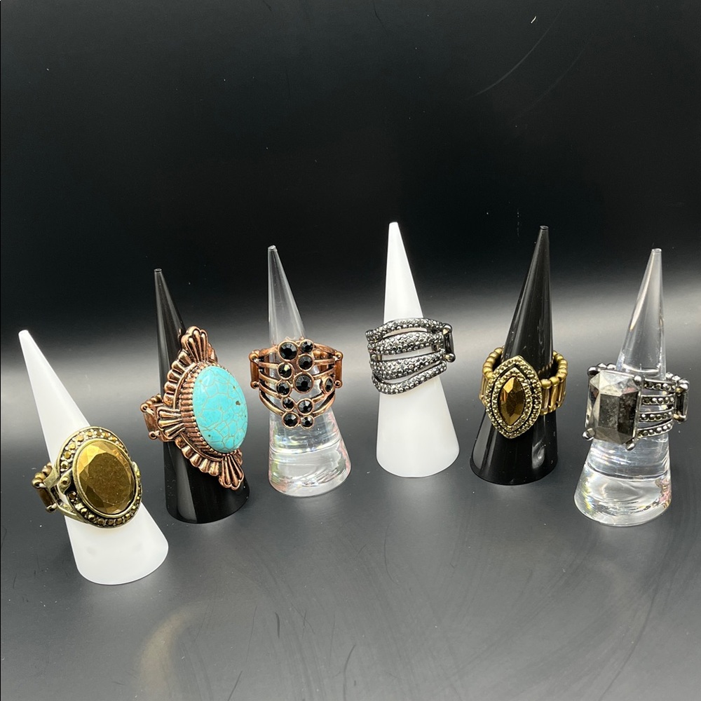 Mixed Statement Rings Set - Gold, Turquoise, Black & Silver Tones
